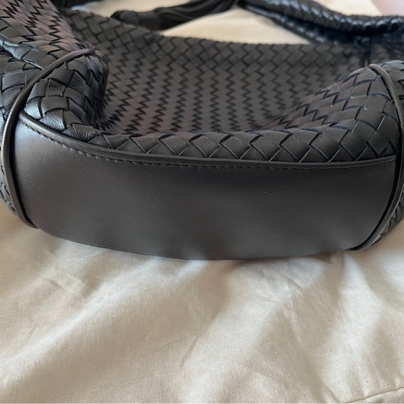 Milaner Italia Hallie Hobo Black Woven Nappa Leather Zip Top Bag Purse New - Picture 9 of 14